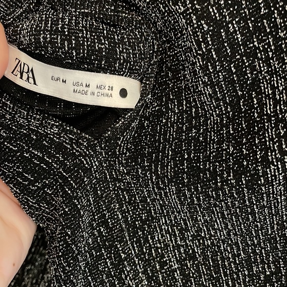 ZARA Silver Metallic Thread Ruched Dress dress like new - Picture 9 of 13
